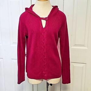 TALBOTS, women's fusha pop over sweater with hood. Large